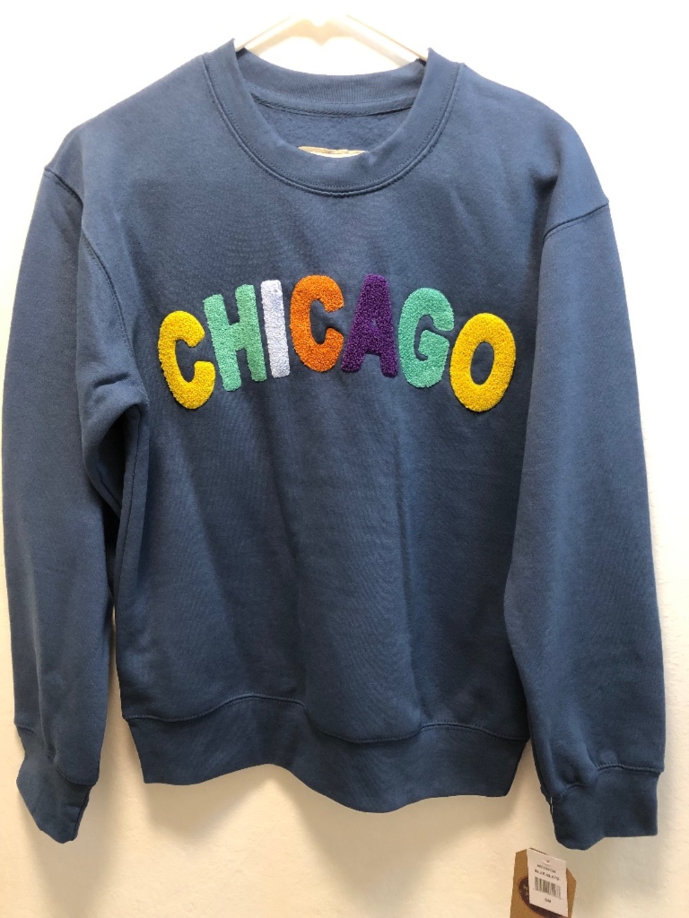 Crewneck Sweater with Colorful 'CHICAGO' Chenille Letters